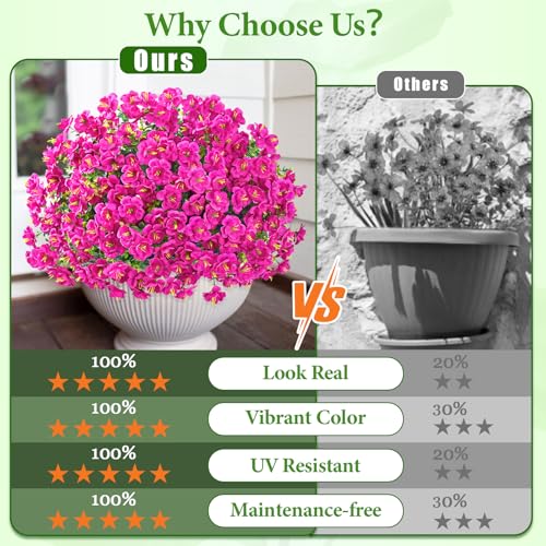 MARTINE MALL 12 Bundles Look Real Artificial Flowers for Outdoors, Realistic Fake Outdoor Flowers, UV Resistant Silk Flowers for Outside Faux Flowers Plants for Outdoor planters Porch, Fushia - color: Fushia, size: 12 Bundles