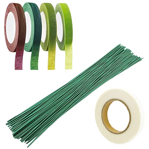 Arlai Floral Arrangement Kit - Floral Tools 5 Rolls Flower Paper Tape with 50 Pcs 16" Floral Stem Wire for Floral Arrangement Artificial Bouquet Stem Wrap Florist - color: 50pcs Floral Wire+5 Rolls Floral Tape