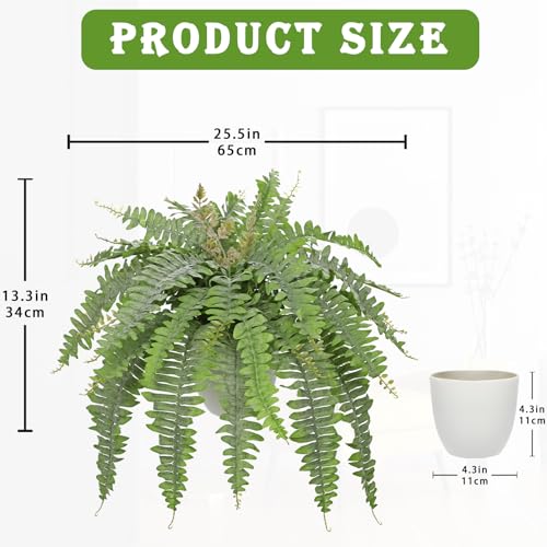 Hollyone Artificial Fern Plants in White Pot 25.5" Medium Artificial Boston Fern 31 Leaves for Outdoors & Indoor Faux Potted Plants Fake Ferns Bush Plant Patio Garden Farmhouse Porch Decor Dusty Green - color: White Pot - Dusty Green Medium