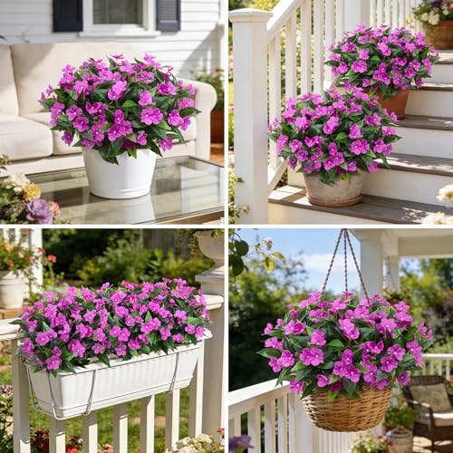Ouddy Decor 6 Bundles Artificial Flowers for Outdoors Decorations, Fake Silk Flowers Faux Plants Plastic Bouquet UV Resistant for Porch Garden Wedding Spring Summer Indoor Outside Home Decor, Purple - color: Purple