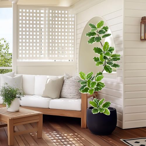 Garvee Fiddle Leaf Fig Tree Artificial Indoor, Faux Floor Plant, 7FT Tall Fake Plant with Planter and Pebbles, Artificial Trees for Home Decor Indoor,Tall Fake Tree for Housewarming - size: 7ft