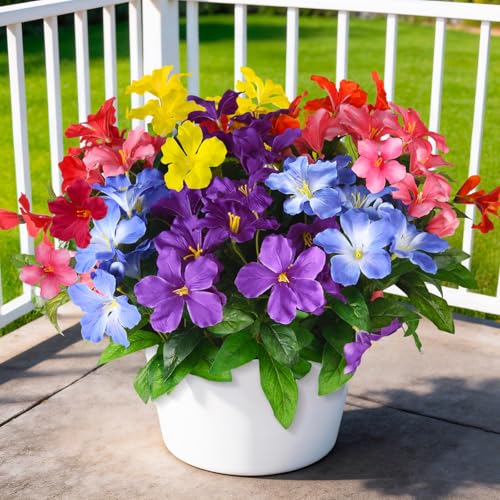 Homsunny Artificial Flowers for Outdoor, Fake Silk Flowers UV Resistant, Realistic Faux Plants Flowers for Front Door Porch Planter Patio Yard Garden Spring Decor - color: Red+red+yellow+purple+pink+blue