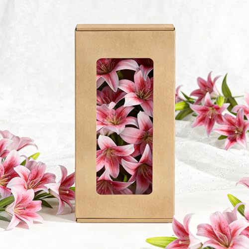 6PCS Artificial Lilies Set with 12 Heads Fully Bloomed Lilies and 6 Buds, Short Stem Real Touch Artificial Flowers for Home Hotel Flower Arrangement Party Decor (Pink) - color: Pink