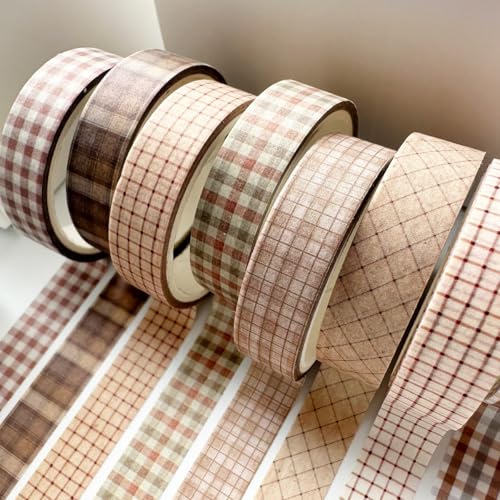 Vintage Washi Tape Set 8 Rolls Thin Retro Decorative Antique Patterns Masking Tapes for Arts, DIY Crafts, Journals, Planners, Scrapbook, Wrapping (Retro Plaid) - color: Retro Plaid
