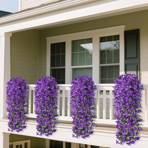 Artificial Bougainvillea Flowers Plants for Outdoors Decoration, 2 Pcs Faux Silk Flowers Long Trailing Fake Vines for Front Door Porch Planter Balcony Patio Summer Spring Home Decor, Purple - color: Purple