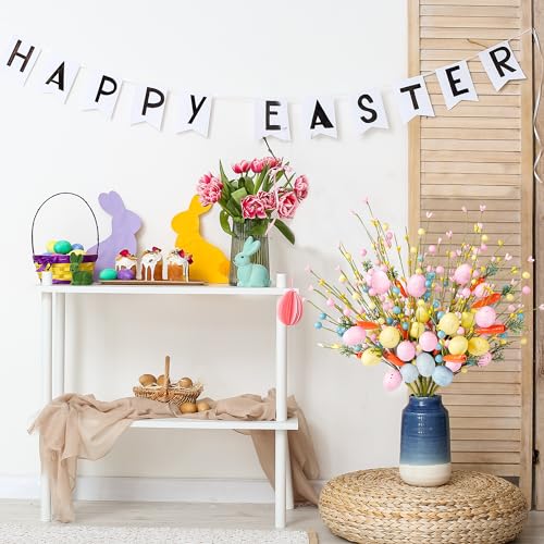 Sggvecsy Artificial Easter Stems 6 Pcs Spring Berry Picks with Eggs Carrot Colorful Berries Twig Branches Sprays for Easter Arrangement Centerpiece Easter Celebration Home Vase Decor - color: Colorful