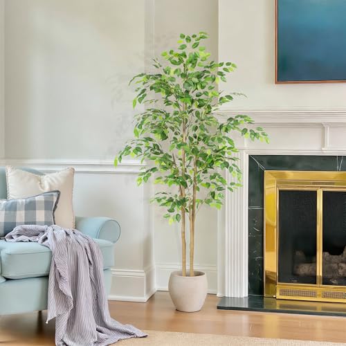 Nafresh Tall UV Resistant Ficus Tree Artificial，5ft(60in) Faux Ficus Tree with Realistic Smooth and Shiny Leaves， Fake Trees Indoor Outdoor for Home Office Living Room Bedroom Foyer Porch Decor. - size: 5ft