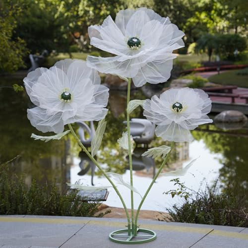 Giant Artificial Flowers for Decoration with Stand,Large Organza Flowers Faux Bloom Display for Wedding Decor,Event Backdrops, Storefront Styling & Home Interior Decoration(White) - color: Pure White