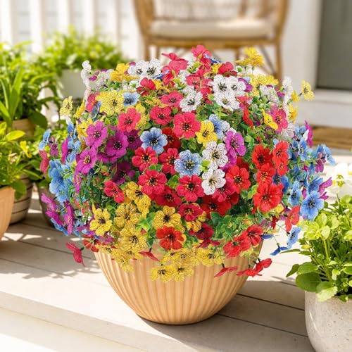 ATTGREAT Artificial Spring Flowers Outdoor Faux Plants UV Resistant Fake Patio Flowers Plastic Greenery Plnats Outside Bulk for Spring Garden Hanging Planter Home Vase Decor, 36 Bundles (Multicolor) - color: Multi Color, size: 36PCS