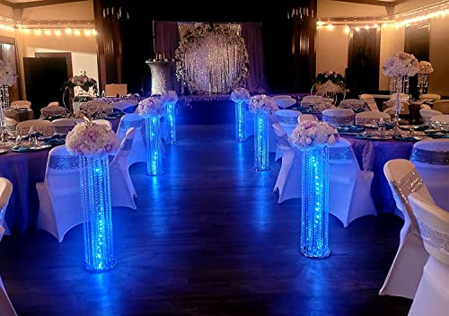 Set of 4 Luxurious Crystal Flower Stand Centerpieces on Floor Tall Metal Arrangement Tabletop Flower Vase for Wedding Party Hotel Home Decor… - color: Silver, size: 35.4"×4pcs