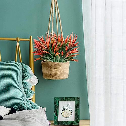 12 Pcs Outdoor Fake Plants UV Resistant Artificial Tall Grass Plants Faux Tropical Flowers Bushes Fall Winter Summer Planters Yard Patio Front Porch Décor Plastic Greenery Shrubs Decoration - color: Red Grass Plant, size: 12 Pcs