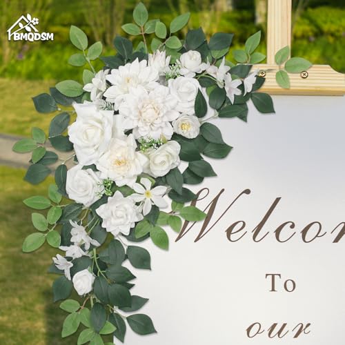 Pack of 2 Artificial Flowers for Backdrop Decoration, Wedding Arch Flowers,Reception Welcome Sign, Eucalyptus Garland, Suited to Aisle Decor and Wedding Arches(White) - color: White