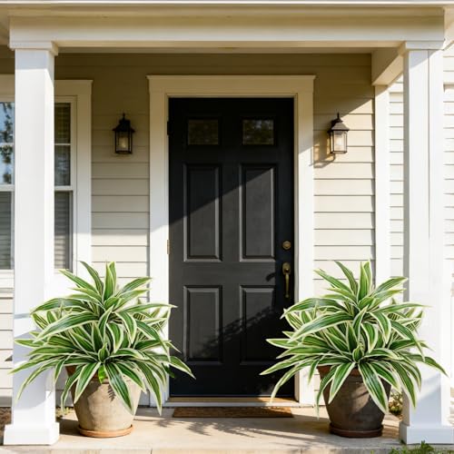 Fake Ferns, Faux Outdoor Plants UV Resistant,3D Real Touch Fake Plants Total 80 Blades,Weatherproof Artificial Plants Outdoor Indoor for Garden Porch Home Office Decor - color: Maguey, size: 4Pcs
