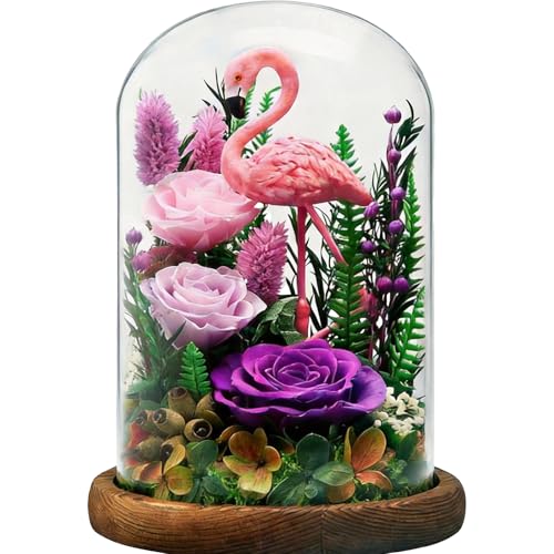 Eternal Flowers with Flamingo-Big Flower Big Love- Graduation Flowers Gifts for Daughter Wife Mom-Forever Flower in Glass Dome-Flowers for Delivery Prime on Anniversary Valentines Birthday (Purple) - color: Purple3