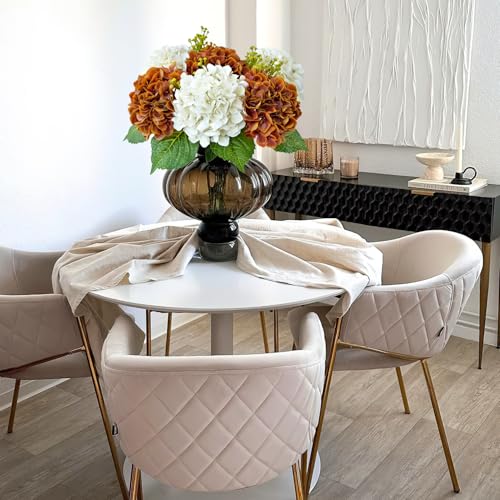 JINWOE Fall Hydrangea Artificial Flowers, 4Pcs 21” Latex Real Touch Flowers, Faux Silk Flowers Fake Artificial Hydrangeas with Stems for Bouquet Table Centerpieces Halloween （Raw Umber Brown） - color: Raw Umber Brown
