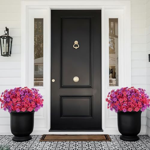 24 Bundles Artificial Flowers for Outdoors, Realistic Fake Silk Flowers for Outside Decoration, No Fade Faux Plants Outdoor Planter Window Box Porch Patio Decor(Purple+Rosy red) - color: Purple+rosy Red, size: 24PCS