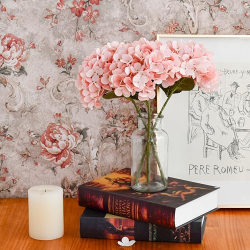 Mandy's 3 Stems Light Pink Artificial Hydrangea Flowers | 13.7 Inch Realistic Silk Bouquet for Centerpieces Easter, Wedding & Home Decor - color: Light Pink
