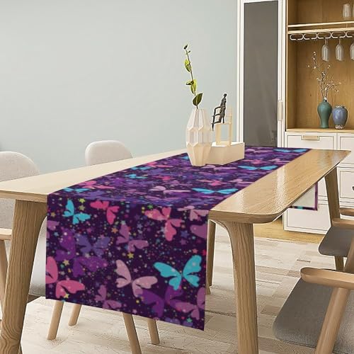 Butterfly Table Runner,Purple Fantasy Butterflies Print Table Runner for Home Indoor Outdoor Kitchen Holiday Party Wedding Decor 13x36 Inch - color: Butterfly-3, size: 13x36in