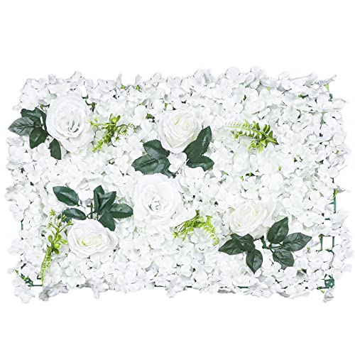 Gdrasuya10 6 Pcs Artificial Flower Wall Panels 3D Flower Background Panel for Wall, 60x40cm Wedding Flower Decorations Wall Silk Rose Panels for Party, Nail, Photo Areas, Stage Background (White) - color: 6pcs, White