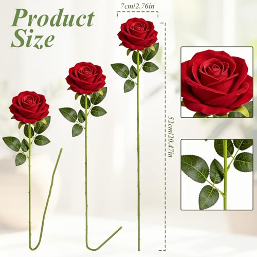 15PCS Artificial Flowers Fake Roses, Silk Artificial Red Roses with Stems Realistic Bouquets for Wedding Centerpiece Valentines Day Decorations Home Decor Party Crafts DIY - color: Red