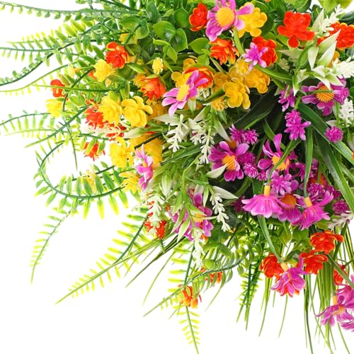 Cindeer 24 Bundles Artificial Flowers Planters Bulk for Outdoors, UV Resistant Artificial Fake Greenery Plastic Faux Flowers Plant Outdoor Indoor Spring Summer for Decors Wedding(Sweet Color) - color: Sweet Color