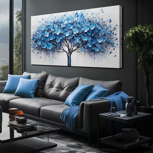 Blue Tree Wall Art for Office Large Picture for Living Room Bedroom Dining Room Decor Ready to Hang 29 x 58 Inch - color: Blue, size: 58"L x 29"W