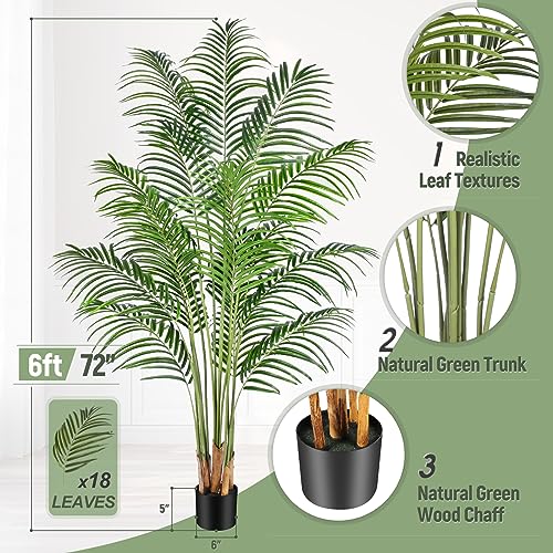 Artificial Palm Tree 6ft Tall Fake Palm Tree Indoor Decor with 18 Trunks and Real Bark Design Faux Tropical Areca Palm Silk Floor Plant in Pot for Home Office Living Room Bedroom Decor 2pcs - size: 6ft