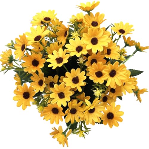 Artificial Daisy Flowers, Fake Silk Flower Marguerite Daisies Realistic Wildflowers Bouquet Greenery Shrubs for Indoor Outdoor Decor Home Garden Window DIY Planter Wedding Decoration Yellow 4 Pack - color: Daisy - Yellow 4 Pack