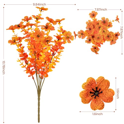20 Bundles Artificial Flowers for Outdoor Fake Plants for Autumn Decoration,Faux Eucalyptus Flowers for Planter UV Resistant Lifelike for Home Porch Garden (Fall Red) - color: Fall Red