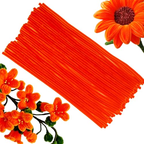 100 Pcs Solid Color Pipe Cleaners, 12 Inch 6mm Single Color Chenille Stems, Fuzzy Flexible Craft Pipe Cleaners, Bulk Art DIY Supplies , Flower Making, Holiday Decor & Handmade Projects (Dark Orange) - color: Dark Orange