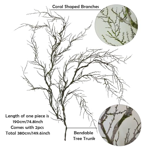 190cm/74.8inch Artificial Creepy Flexible Tree Branches Faux Grape Vines Garland Twigs with Moss Wood Craft for Halloween Door Wall Hanging Haunted Mansion Theme Outdoor Mantel Yules Decoration (2)