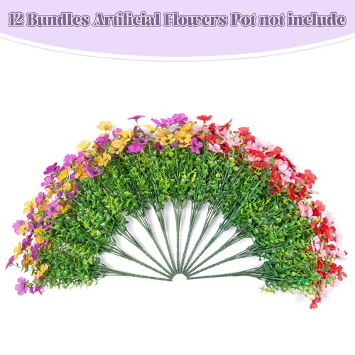 INXUGAO Artificial Fake Flowers Plants for Outdoor Spring Summer Decor, 12 Bundles Faux Silk Flowers for Outdoor Outside Planter Colorful Daisy UV Resistant Look Real for Front Door Porch Patio Yard - color: A-red Pink Purple Yellow
