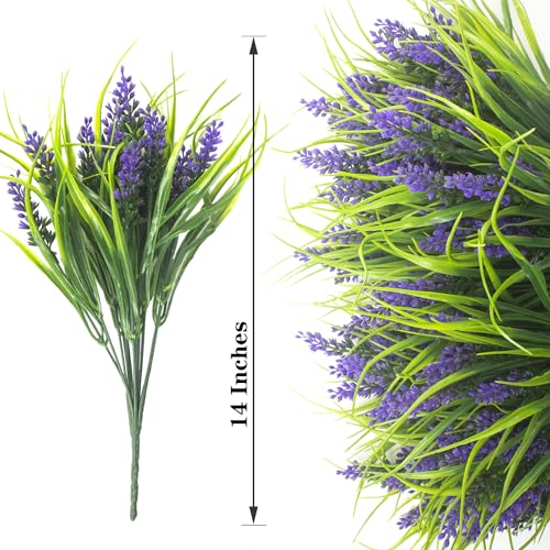 Grunyia 20 Bundles Artificial Plants Outdoor Fake Monkey Grass with Flowers (Purple) - color: Purple