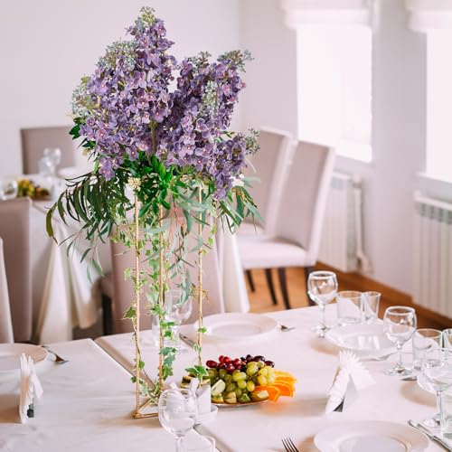 4PCS 25.6inch Lilac Artificial Flowers Purple Fake Delphinium Long Stem Silk Real Touch Flower Faux Lilac Floral Arrangement for Tall Vase Table Centerpieces Wedding Garden Home Decoration（Purple） - color: 25.6inch Purple