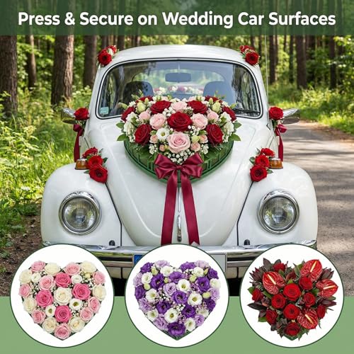 Goaste 4 Pack Heart-Shaped Floral Foams, Large Green Florist Foam with Suction Cup Tray, Wet Flower Mud Blocks, Green Florist Sponge Bricks for Wedding Car Decoration, DIY Flower Arrangement
