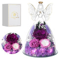 Mothers Day Rose Gifts for Women Preserved Real Flower in Glass Angel Figurines Roses for Delivery Prime Birthday Gifts for Mom Grandma Girlfriend Wife Her, Purple Austin Roses - color: Purple With Austin Roses