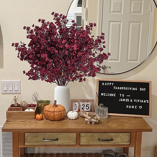 Sggvecsy 15 Pcs Babys Breath Artificial Flowers Gypsophila Bouquets Bulk Real Touch Fake Silk Flowers for Home DIY Floral Arrangement Table Centerpiece Fall Thanksgiving Autumn Decoration (Burgundy) - color: Burgundy, size: 15Pcs