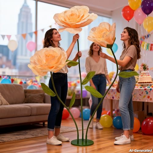 Giant Artificial Rose Decor, Oversized Standing Flower for Wedding Receptions, Photo Shoots, Parties & Romantic Spaces (Champagne) - color: Champagne