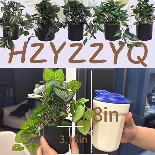6 Pack Artificial Potted Plants - Fake Trailing Greenery with Unique Variegated/Striped/Dark-Veined Leaves - Small Faux Plants for Desk, Bathroom, Shelf Decor - No Watering Needed