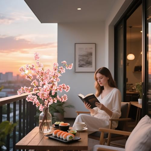 39.3 Inch Pink Cherry Blossom Branches Fake Cherry Blossom Bouquets Long 3pcs Branches Flowers Stems Silk Tall Japanese Fake Flower Arrangements for Home Wedding Party Decoration - color: Pink