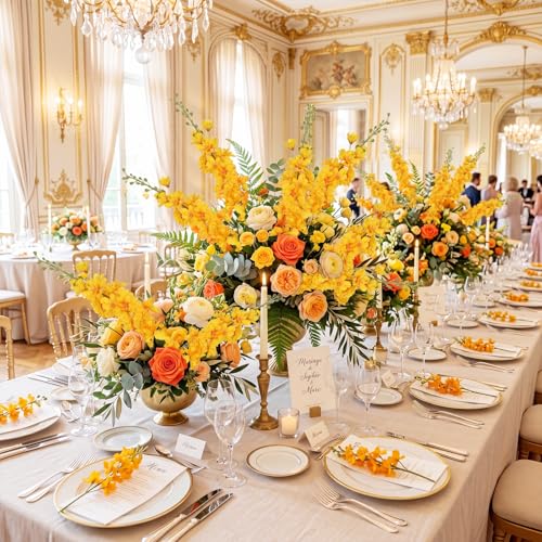 6PCS Golden Yellow Delphinium Artificial Flowers, 34.25" Long Stems Larkspur Silk Flowers for Tall Vase Faux Delphinium for Wedding Centerpieces Home Decor Indoors (Golden Yellow) - color: Golden Yellow