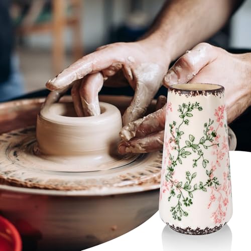 Ceramic Vase, GUKJOB Small Cute Flower Vase for Pampas Grass, Home, Living Room, Dining Table, Farmhouse, Office Decor, Bedroom, Table, and Kitchen Shelf (Green & Pink-A) - color: Small Green & Pink-a