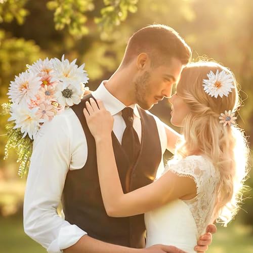 48 PCS Fake Flowers Heads Bulk, Mini Faux Silk Flower for Crafts, Small Artificial Flower Heads for Garland Graduation Cap Wedding Bridal Baby Shower Home Party Decoration DIY Cake Decor(Champagne) - color: Champagne