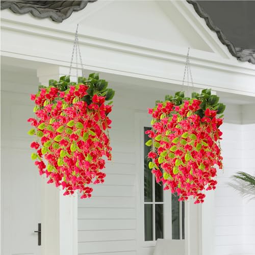 XunYee 8 Pcs Artificial Hibiscus Flowers for Outdoors Spring Summer Decor Fake Hanging Flowers Plants Uv-Resistant Faux Hibiscus Flower for Outside Porch Patio Front Door (Red) - color: Red