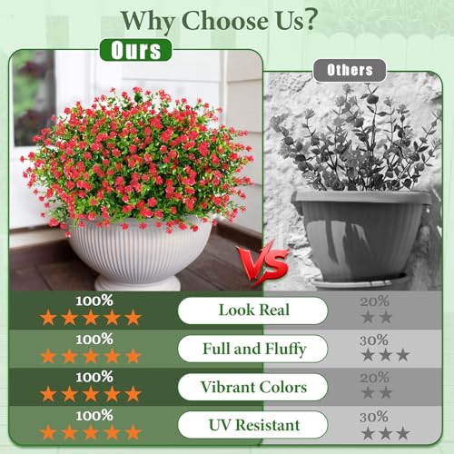 Yastouay Artificial Flowers for Outdoors UV Resistant, 22 Bundles Red Realistic Fake Outdoor Flowers Fake Plants, Faux Flowers for Outdoor Planters Front Porch Garden Window Box Farmhouse Decor - color: Red, size: 22 Bundles