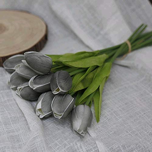 10 Pcs Artificial Tulips Flowers 13.8 inch Real Touch PU Fake Holland Tulip Bunches Bush Countertop Table Display Floral Decoration for Wedding Party Living Room (Gray)