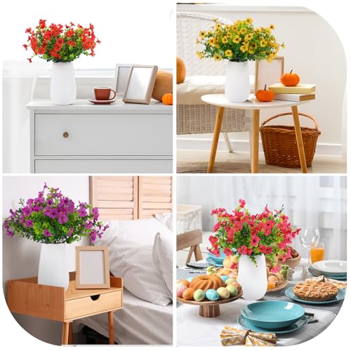 Rowfad 36 Bundles Artificial Flowers Outdoors UV Resistant Fake Plastic Spring Mum Flowers Colorful Silk Plants for Outside Porch Window Patio Home Decor(36, Red, Purple, Yellow, Rose Red) - color: Red, Purple, Yellow, Rose Red