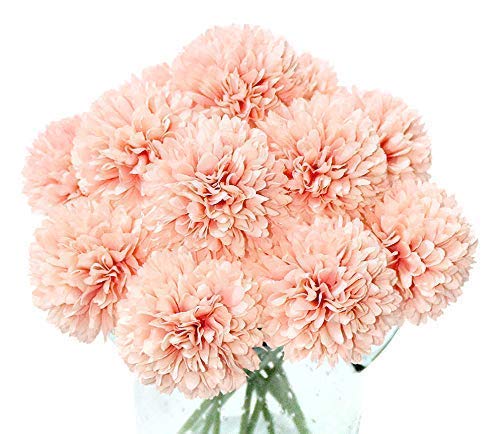 12pcs Pink Artificial Flowers Silk Chrysanthemum Ball Hydrangea Bridal Wedding Bouquet for Home Garden Party Decor (Grapefruit Pink) - color: Grapefruit Pink,12pcs
