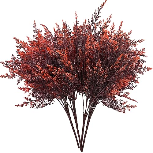 CATTREE Artificial Fern Plants, Fake Ferns Bushes Plastic Shrubs Boston Leaves Bundle Faux Foliage for Outdoor Indoor Decor Garden Kitchen Office Wedding Party Christmas DIY Decoration - Red 4 Pack - color: Red Fern Leaves Shrubs - 4 Pack