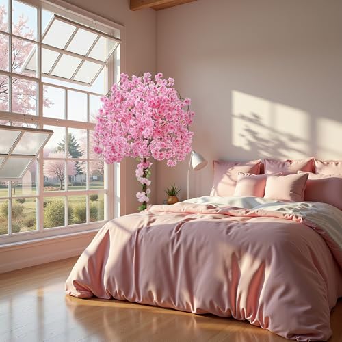 Artificial Cherry Blossom Tree, 6FT Height with 100 LED Lights, Faux Silk Plant in Pot for Home, Office, Wedding, Garden, Party, and Hotel Decorations (Pink, 6FT) - color: 6ft Pink Cherry